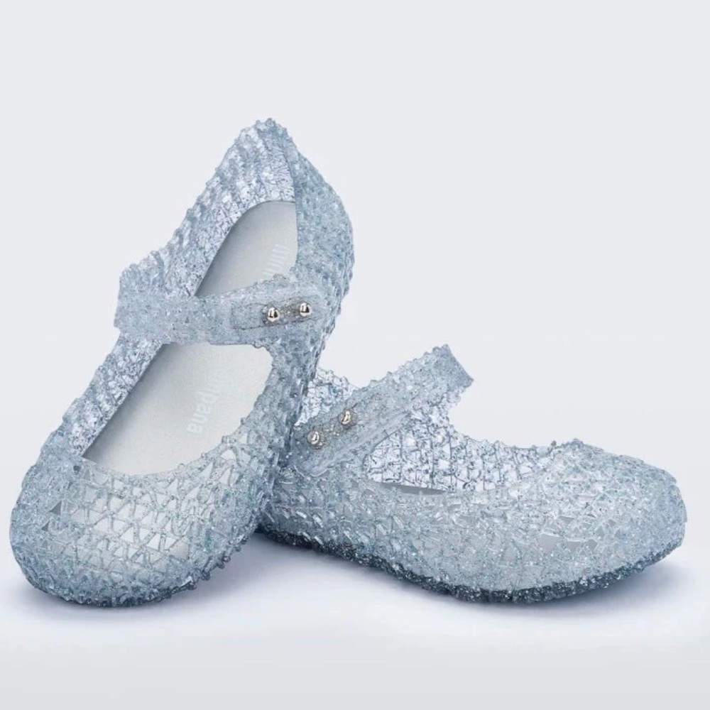 Mini Melissa Kids' Campana Glittery Silver Mary Jane Shoes